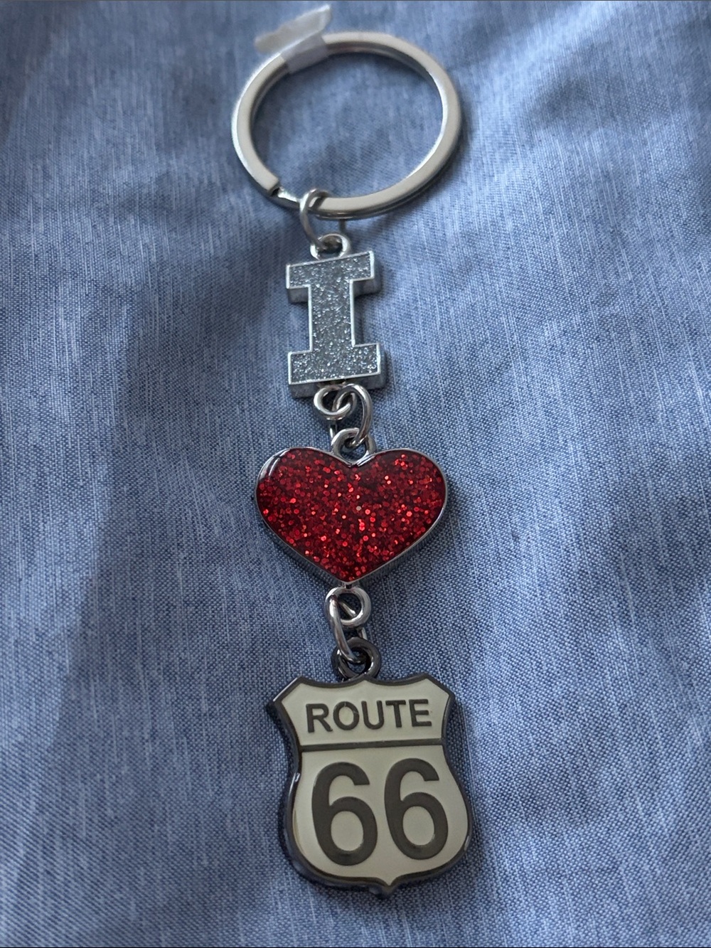I Heart Route 66 Glitter Keychain